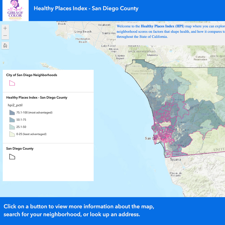 All About Girls of Color Map (Based on the Healthy Places Index)